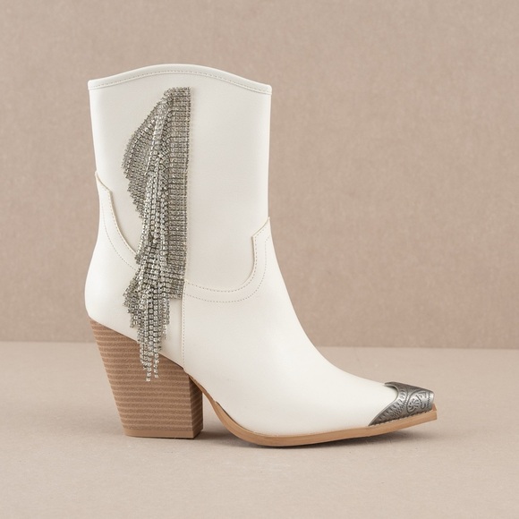 Rhinestone Fringe Western Boots with Etched Metal Toe - Oasis Society - Picture 3 of 8